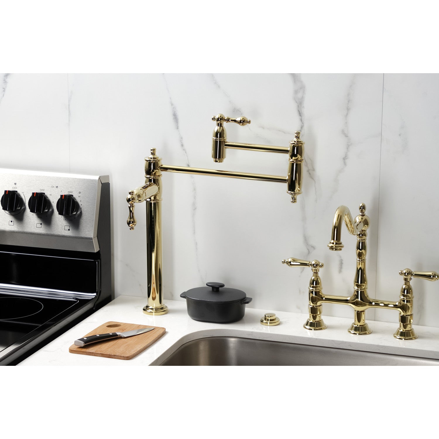 Kingston Heirloom KS3702AL - Restoration Two-Handle 1-Hole Deck Mount Pot Filler Faucet, Polished Brass — thumbnail 2